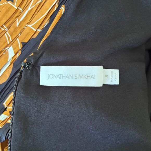 SIMKHAI Black & Gold Floral Ames Midi Dress (8) Pleated Plissé-Satin - Picture 10 of 15